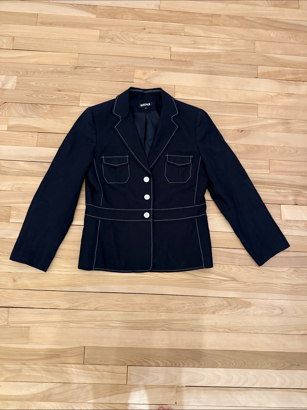 Kasper blue Blazer with Contrast White Topstitch